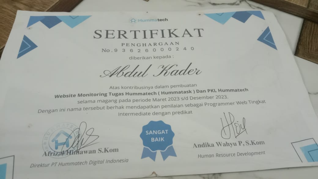 HummaTask — Product Certificate